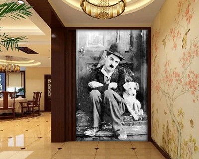 Charlie Chaplin en het puppy-fotobehang