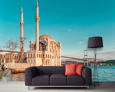 Achtergrond van de Grote Mecidiye-moskee en de Bosporus-weergave