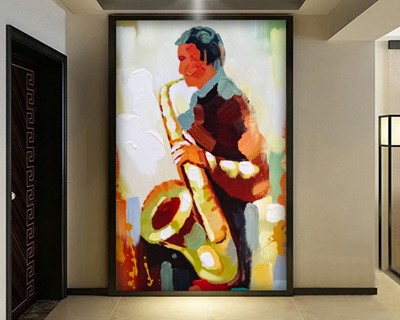 Man speelt saxofoon schilderij behang