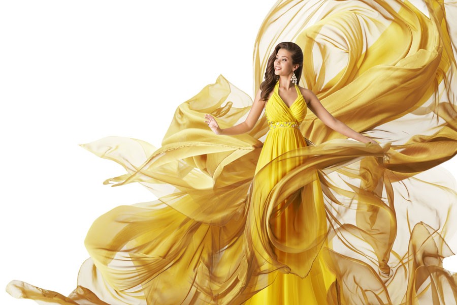 Vrouw in gele jurk Schoonheidssalon Wallpaper