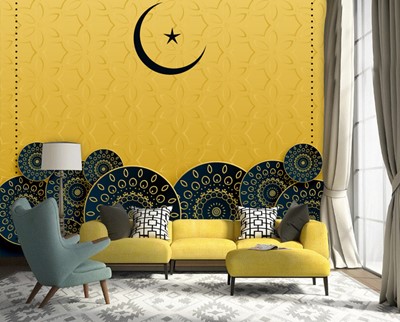 Crescent en Star Motif Design Wallpaper