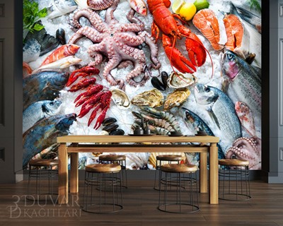 Zeevruchten Vis Restaurant Behang