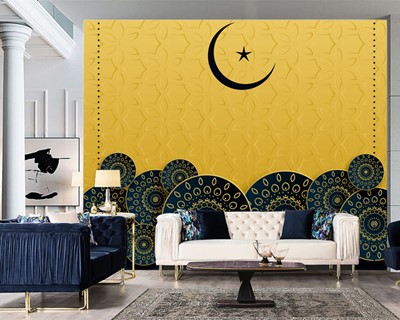 Crescent en Star Motif Design Wallpaper