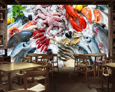 Zeevruchten Vis Restaurant Behang
