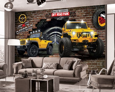 Off Road Gele Jeep Wallpaper 3D