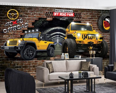 Off Road Gele Jeep Wallpaper 3D