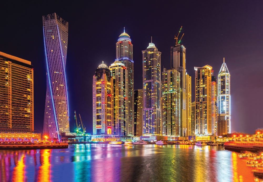 Nacht Dubai Stadszicht Achtergrond