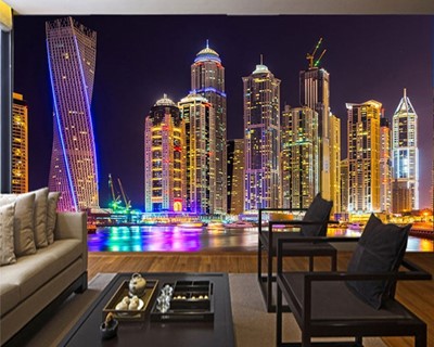 Nacht Dubai Stadszicht Achtergrond