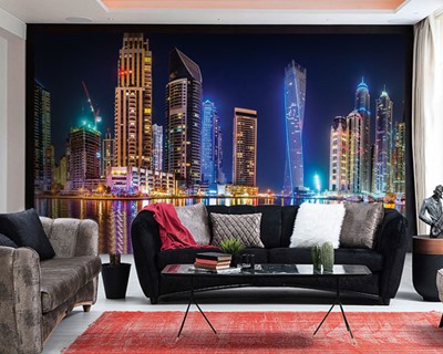 Nachtverlichting Dubai Landschap Wallpaper