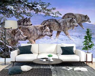 Winter Wolf Pack Foto Wallpaper