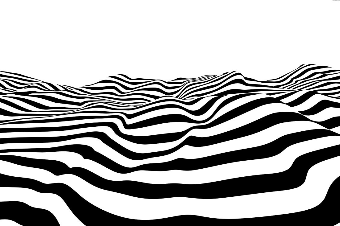 Zwart-witte lijn golvend behang