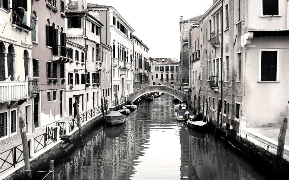 Zwart-wit Venetiaans landschapsbehang