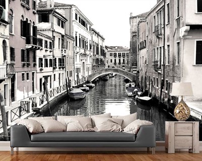 Zwart-wit Venetiaans landschapsbehang