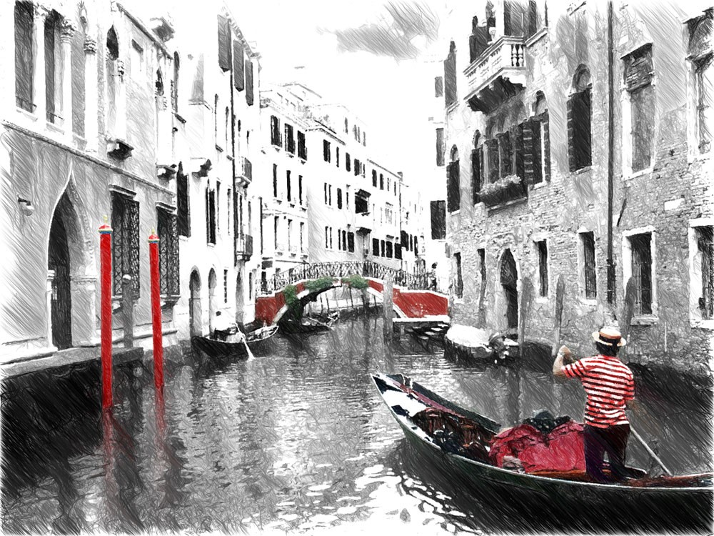 Zwart-wit Venetië City View Wallpaper