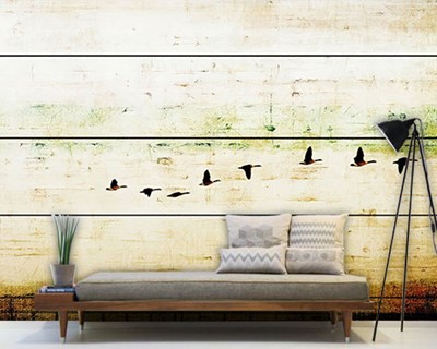 Vogels op tuimelde vloer Artistiek behang