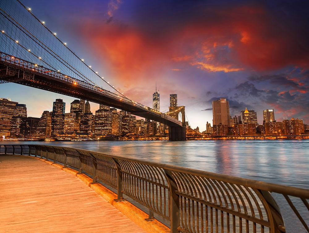 Zonsondergang Brooklyn Bridge Behang
