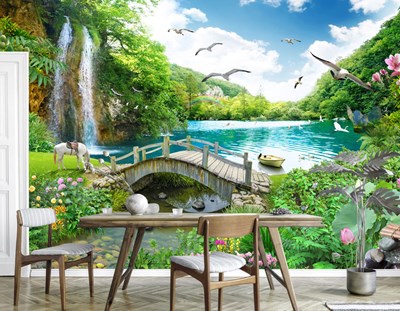 Waterval Lake View 3D-achtergrond