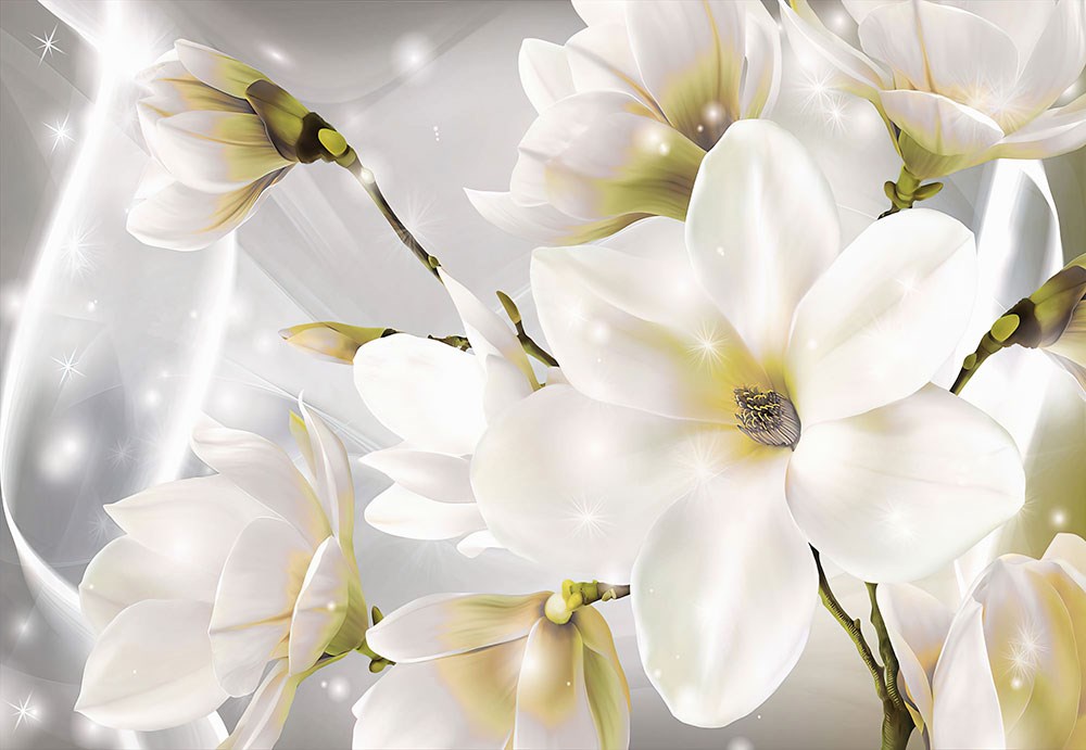 Wit bloemen artistiek behang
