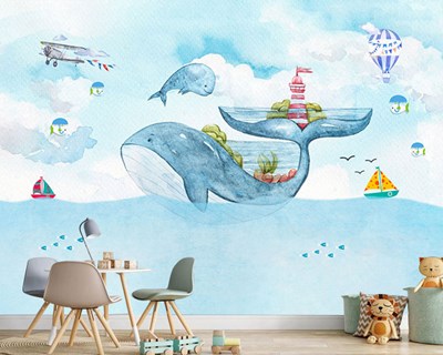 Big Whale thema babykamer behang