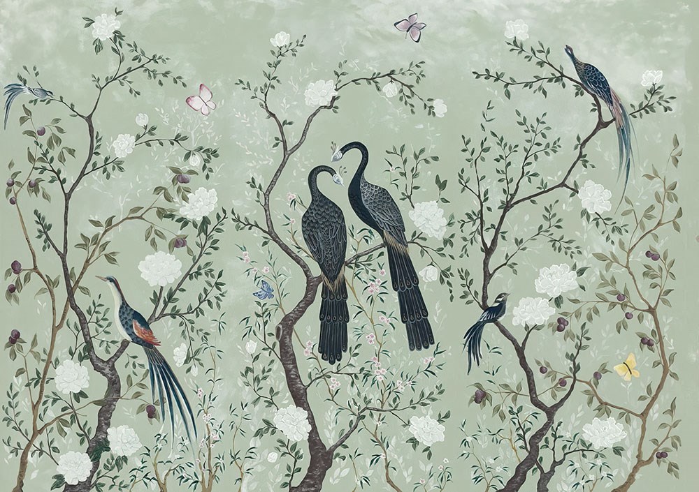 Canvas Boomtakken En Vogelsoorten Behang