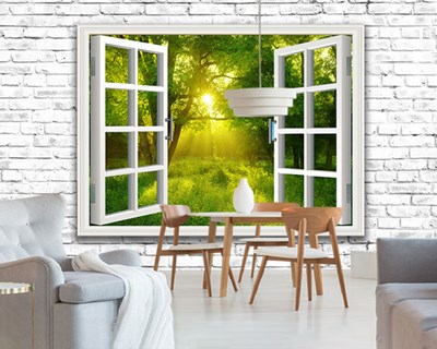 Buiten het raam Forest View Wallpaper