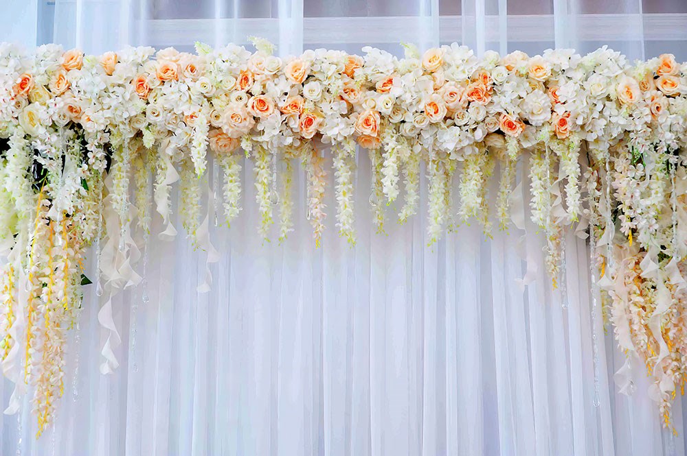 Bloemen bruiloft gordijn behang