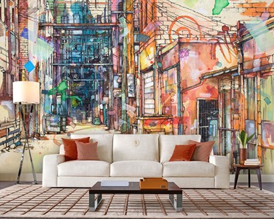Canvas stadsstraat behang