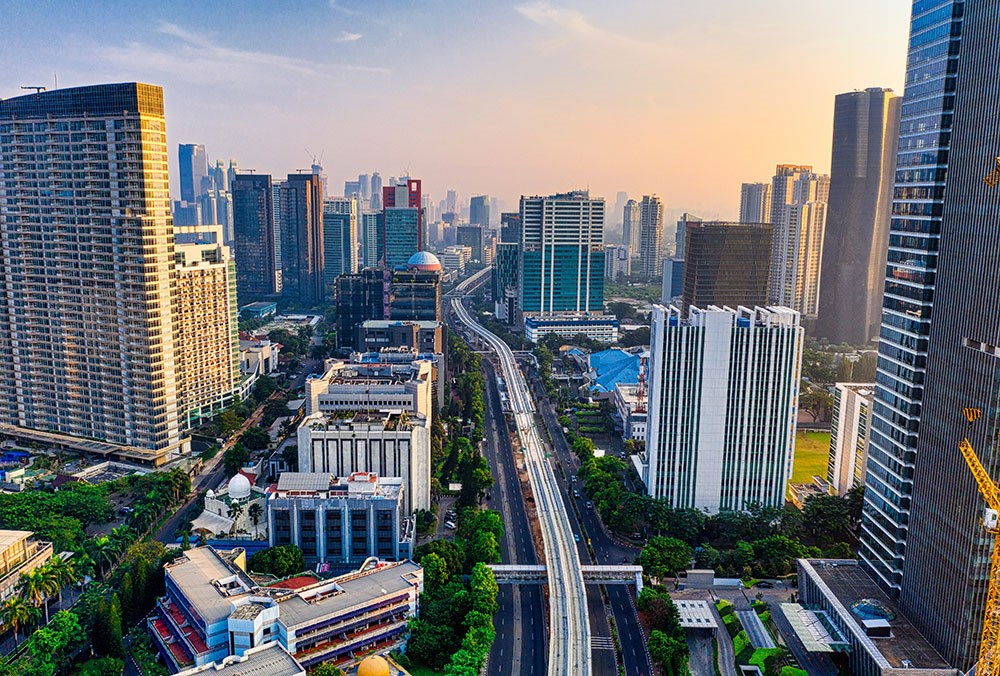 Jakarta stadszicht behang