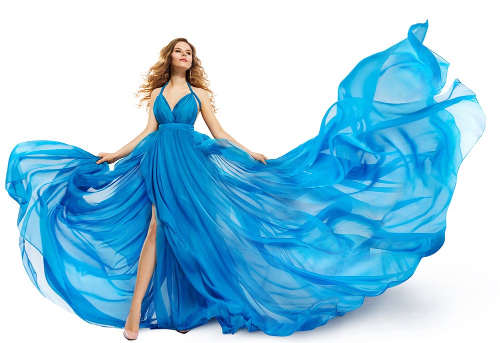 Vrouw in blauwe jurk muurposter