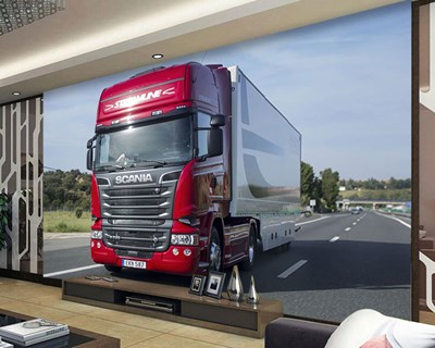 Rood Scania Vrachtwagen Geïllustreerd Behang