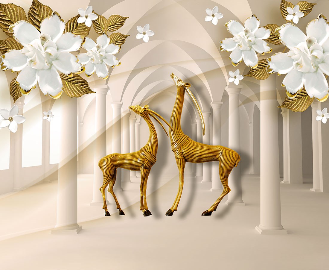 3D Goud Antilope Behang