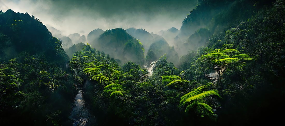 tropisch bos landschap wallpaper 