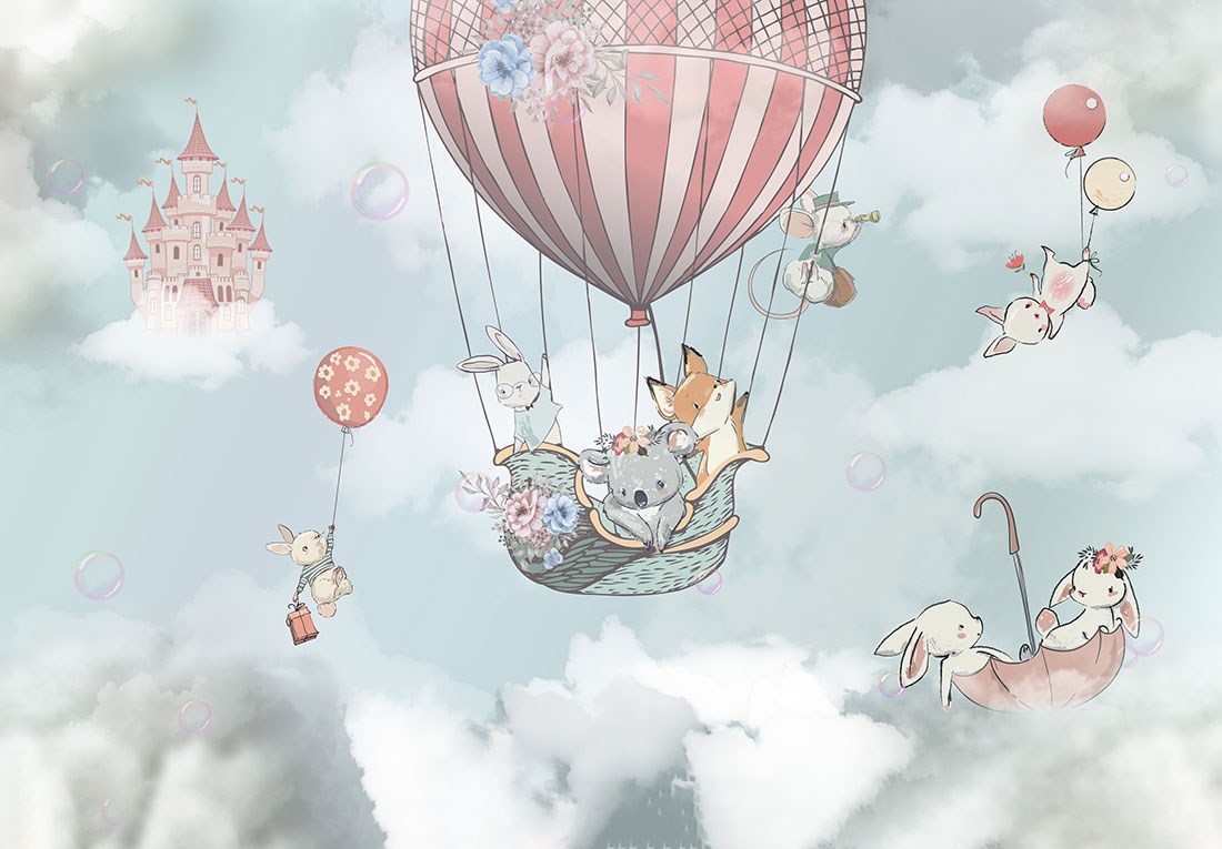 dieren die in een ballon vliegen behang