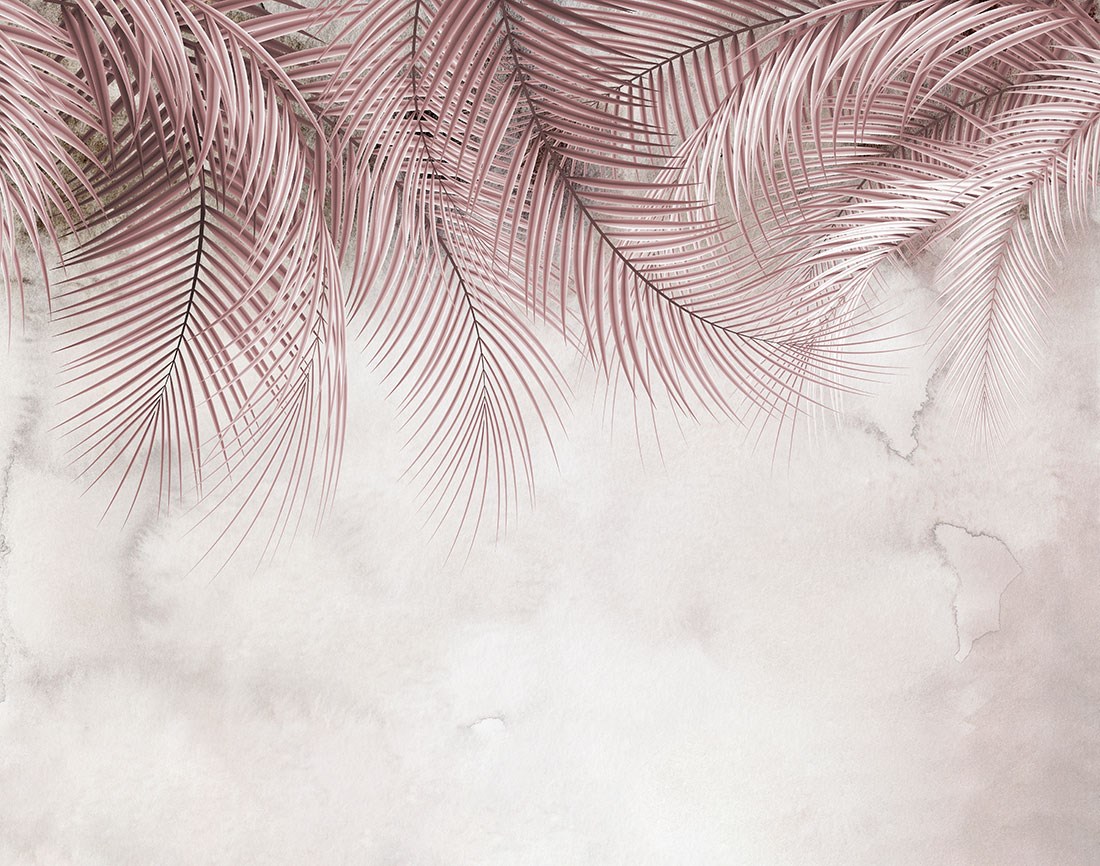behang met palmbomen en roze bladeren