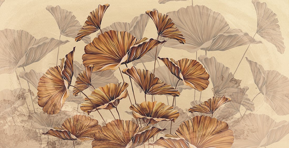bruin behang met bladeren