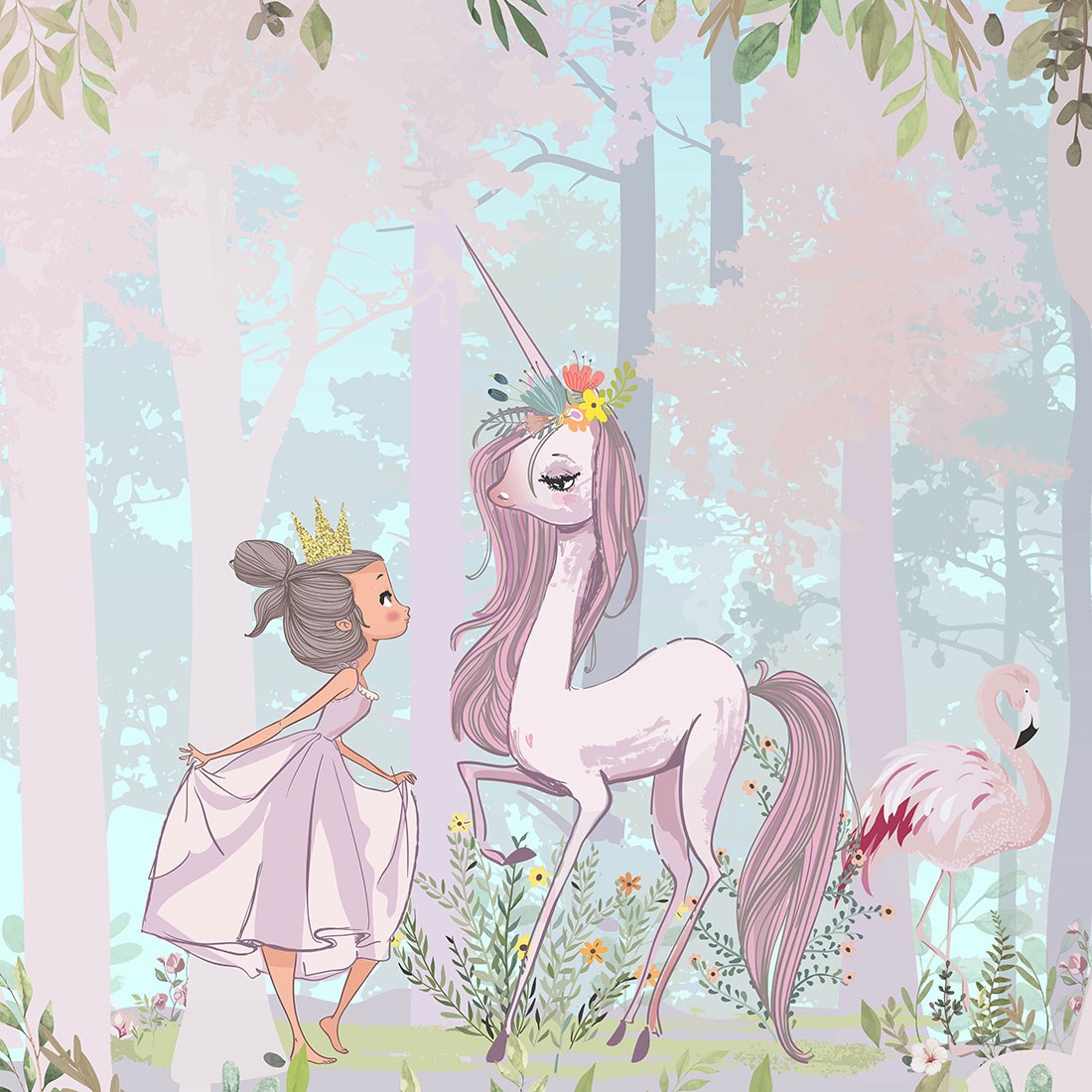 prinses en eenhoorn behang