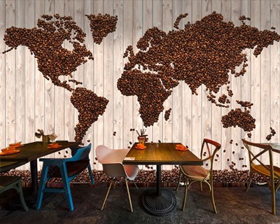 koffieboon wereldkaart muurschildering