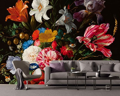 muurschildering met kleurrijk bloementhema