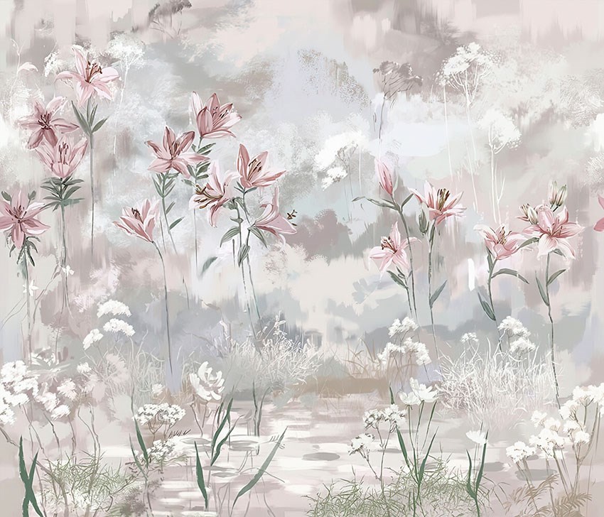 muurschildering met wilde bloemen als thema