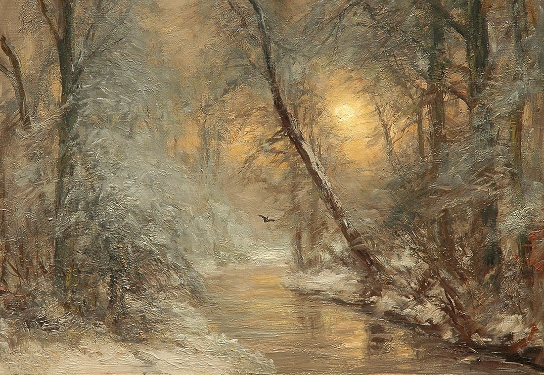 muurschildering met boslandschap in winterseizoen schilderen