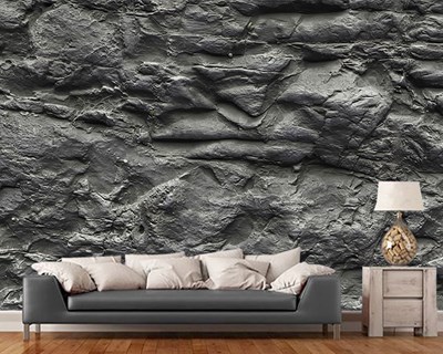 grijs behang voor stenen vloer 