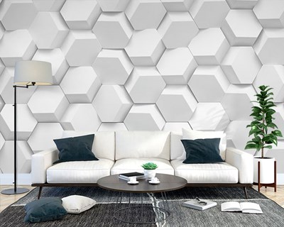 wit hexagonaal geometrisch behang