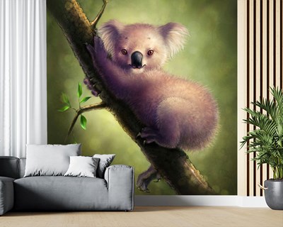 muurschildering met koala staand op een boom