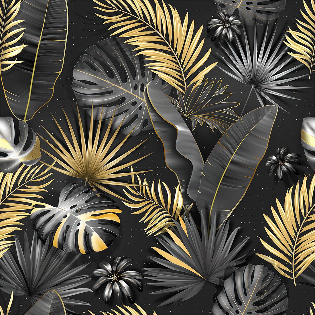 goud zwart tropisch blad behang