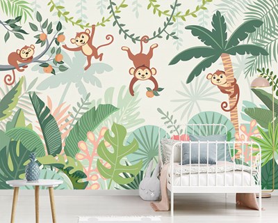 apen in de tropische jungle thema muurschildering