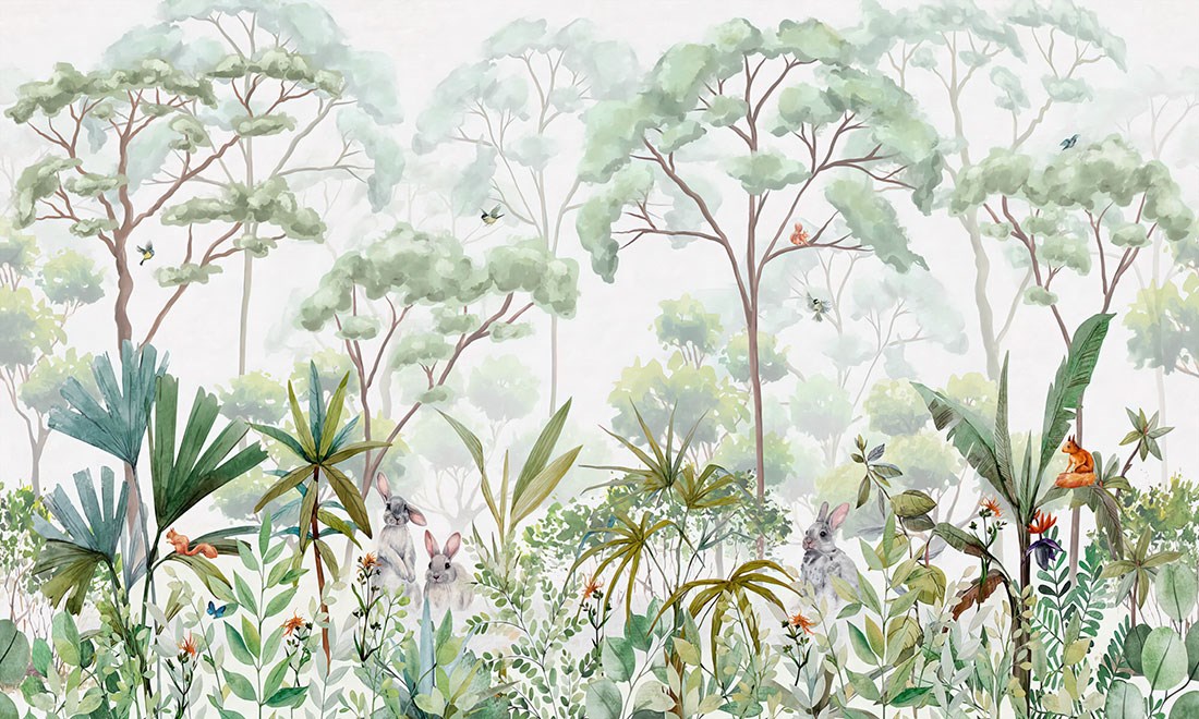kinderkamer behang met tropisch bos afbeelding