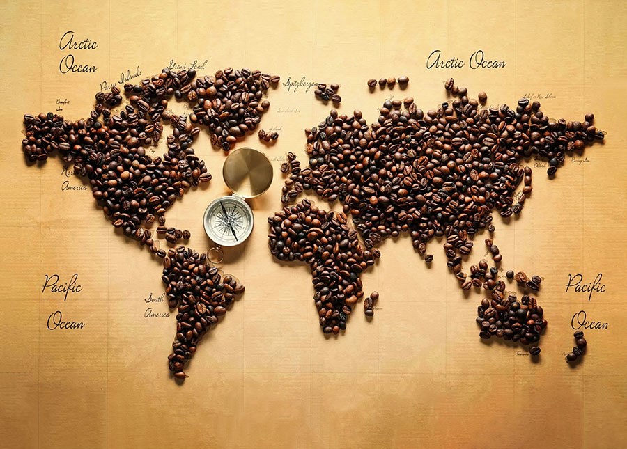 koffieboon wereldkaart foto behang
