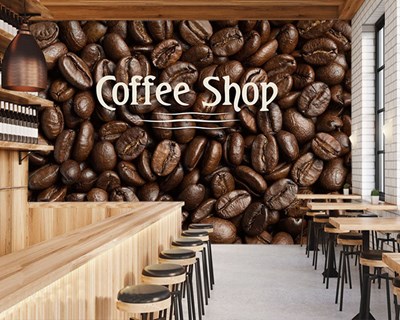 behang met koffieboonthema voor cafés