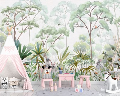 kinderkamer behang met tropisch bos afbeelding