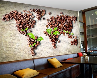 wereldkaart behang van koffiebonen